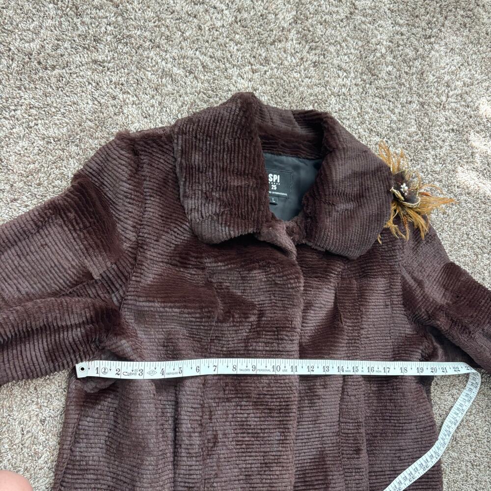 SPI 25 Sandy Pino Rabbit Fur Jacket Brown Ribbed Cropped Coat Brooch Large - Picture 13 of 13